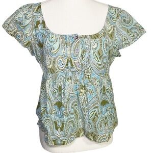 Dorothee Bis Paisley Print Green and Blue Women's Top